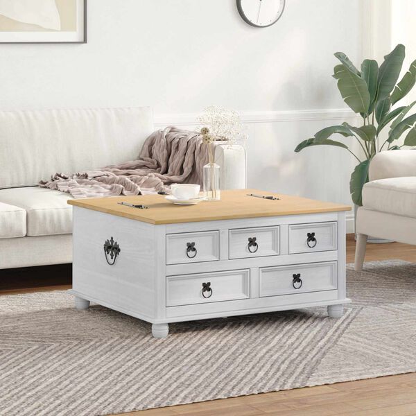 vidaXL storage box med skuff Hvit 90 x 78 x 45 cm Massiv furu