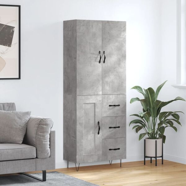 vidaXL Highboard betonggr&aring; 69,5x34x180 cm konstruert tre