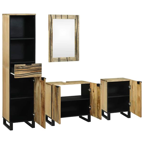 vidaXL Baderomsinnredningssett med skuff 4 pcs Brun Konstruert tre