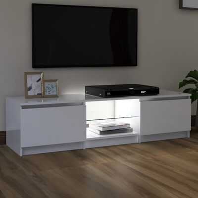 vidaXL TV-benk med LED-lys høyglans hvit 140x40x35,5 cm