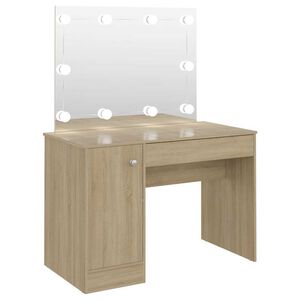 vidaXL Sminkebord med LED-lys 110x55x145 cm MDF eik