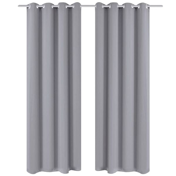 Blendingsgardiner 2 stk gr&aring; med metallringer 135 x 245 cm