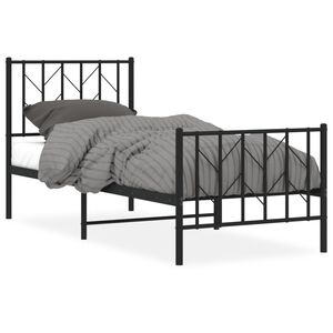 vidaXL Sengeramme i metall med hode- og fotgavl svart 75x190 cm