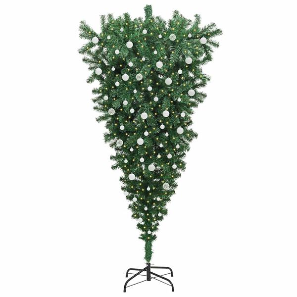 vidaXL Opp-ned Kunstig Forbelyst Juletre med Balled gr&oslash;nn 240 cm PVC