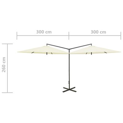 vidaXL Dobbel parasoll med stålstolpe sand 600 cm