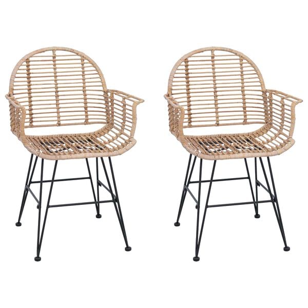 vidaXL Spisestuestol 2 pcs Naturlig 44 x 44 x 74 cm Rattan og Jern