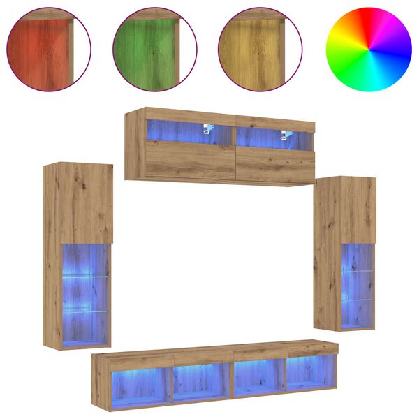 vidaXL TV-benksett med LED -stripelys 6 pcs artisan eik Konstruert tre