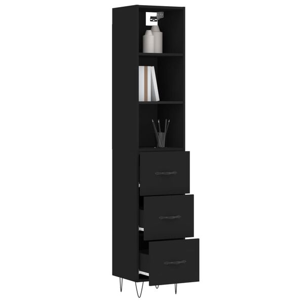vidaXL Highboard svart 34,5x34x180 cm konstruert tre