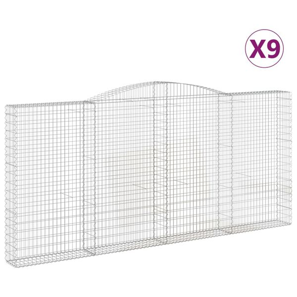 vidaXL Gabionkurver buede 9 stk 400x30x180/200 cm galvanisert jern