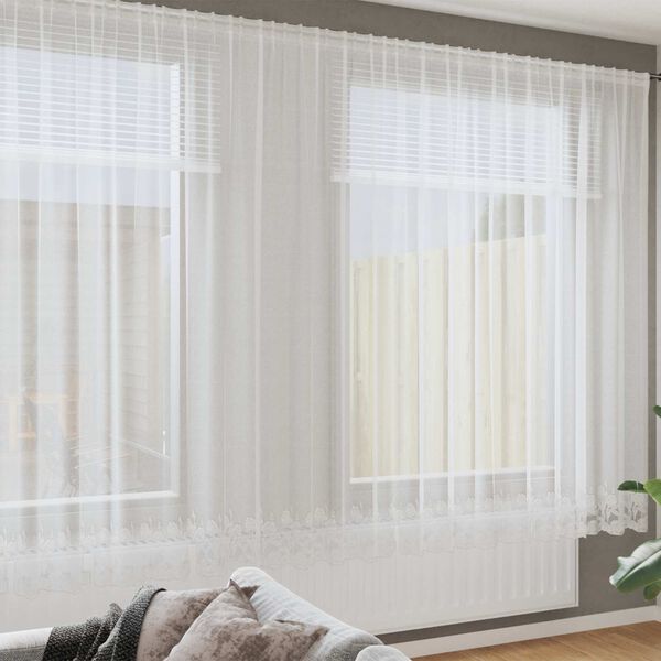 vidaXL Blondegardin med gardiner Blomster Hvit 220 x 750 cm Polyester