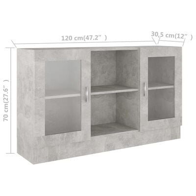 vidaXL Vitrineskap betonggrå 120x30,5x70 cm sponplate