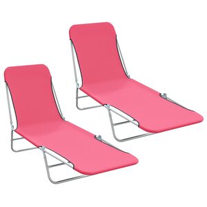 vidaXL Sammenleggbare solsenger 2 stk st&aring;l og stoff rosa