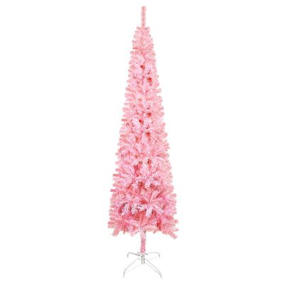 vidaXL Slankt juletre med LED og kulesett rosa 240 cm