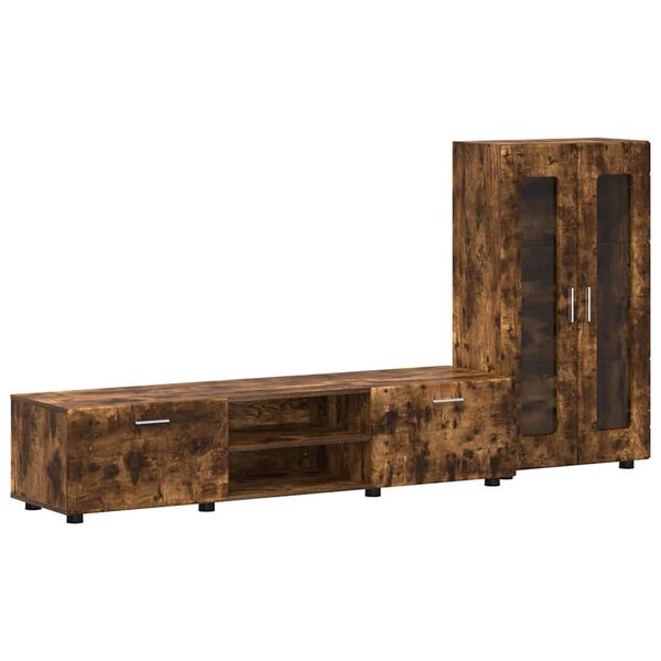 vidaXL TV-benksett med skuff med hylle FLORIN R&oslash;kt eik Konstruert tre