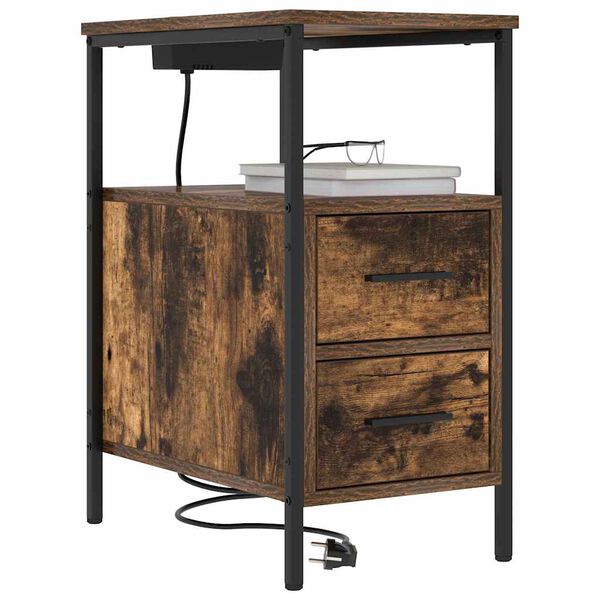 vidaXL Nattbordskap med skuff R&oslash;kt eik 30 x 48 x 61 cm Konstruert tre