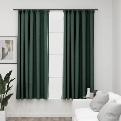 vidaXL Lystette gardiner kroker og lin-design 2 stk grønn 140x175 cm