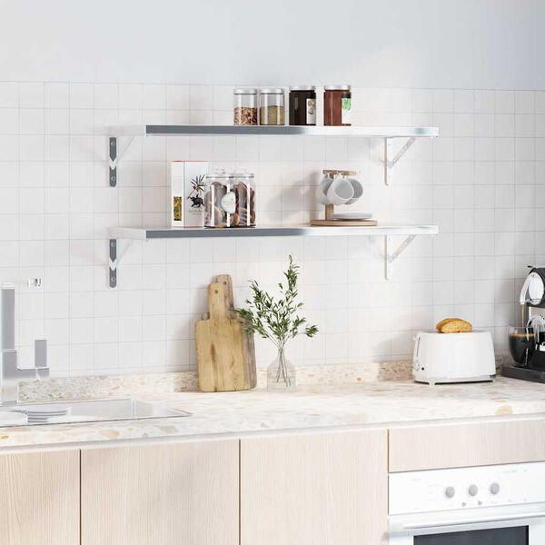 vidaXL Hyllebraketter 4 stk 30x2,5x15,5 cm s&oslash;lv rustfritt st&aring;l