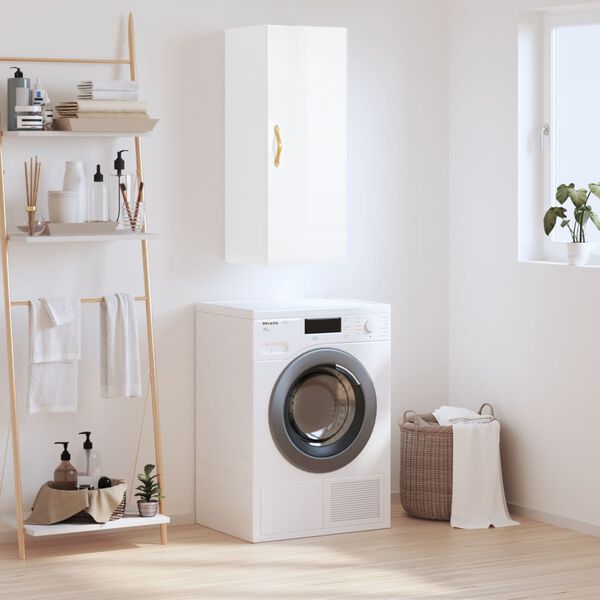 vidaXL Veggskap h&oslash;yglans hvit 34,5x34x90 cm