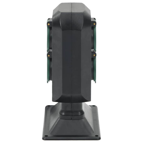 vidaXL Utendørs stikkontakt med plugg 4-veis svart grønn 15,5x11x24 cm