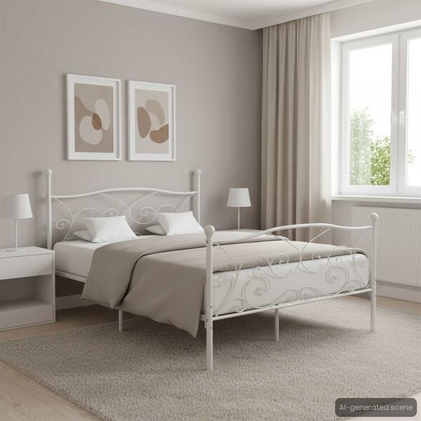 vidaXL Sengeramme med spilebase hvit metall 140x200 cm