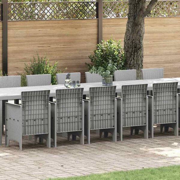 vidaXL Hage Spisestue Set med Puter med pute 17 pcs Lysegr&aring; PP