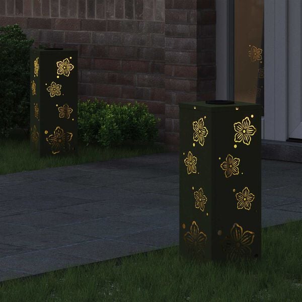 vidaXL Solenergi LED stibelys 2 pcs Olivengr&oslash;nn Kaldvalset st&aring;l