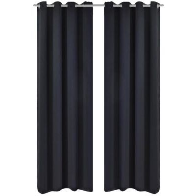 Energisparende gardiner med metallringer 2 stk svart 135 x 245 cm