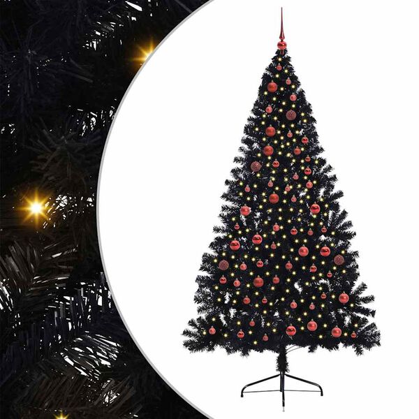 vidaXL Kunstig Forh&aring;ndsopplyst Juletre med 300 LED Svart 210 cm PVC