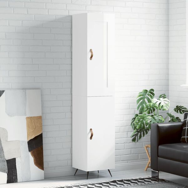 vidaXL Highboard h&oslash;yglans hvit 34,5x34x180 cm konstruert tre