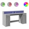vidaXL Skrivebord med LED-lys gr&aring; sonoma 160x55x91 cm konstruert tre