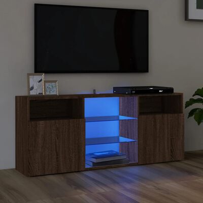 vidaXL TV-benk med LED-lys brun eik 120x30x50 cm