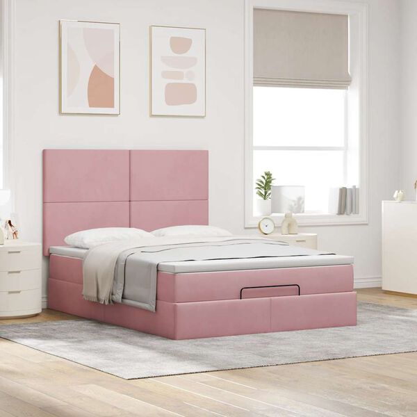 vidaXL Ottoman sengeramme med madrasser rosa 140x200cm fl&oslash;yel