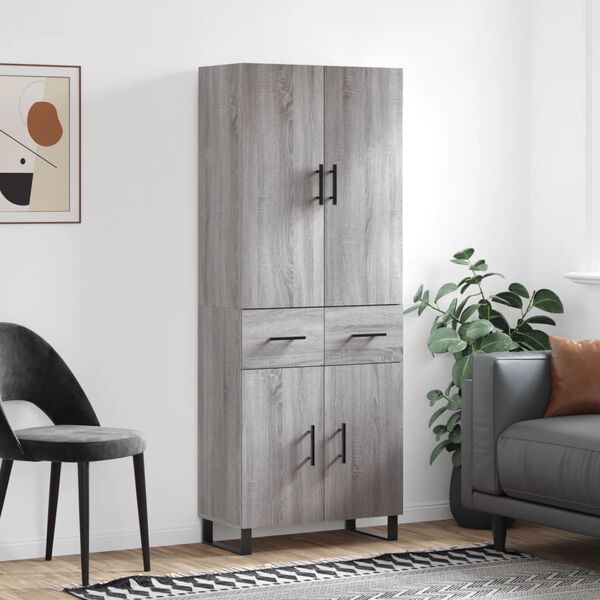 vidaXL Highboard gr&aring; sonoma 69,5x34x180 cm konstruert tre