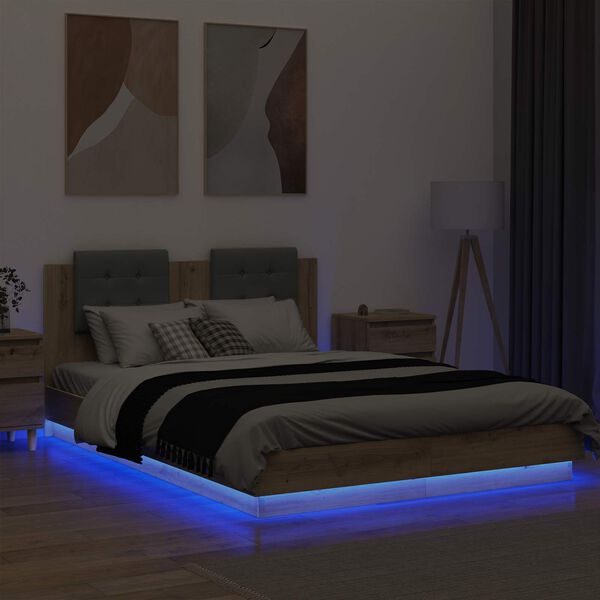 vidaXL Sengestamme med hodegatt med lagring Artisan Eik 160 x 200 cm