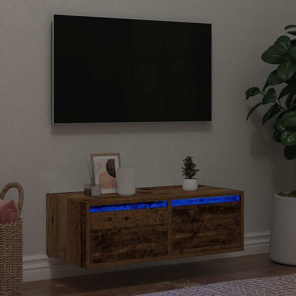 vidaXL TV-benk med LED-lys gammelt tre 75x35,5x25 cm