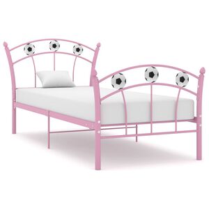 vidaXL Sengeramme med fotballdesign rosa metall 90x200 cm