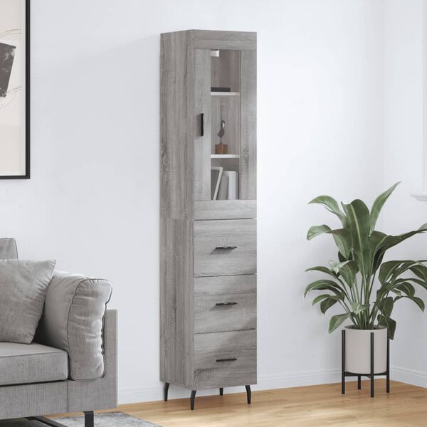 vidaXL Highboard gr&aring; sonoma 34,5x34x180 cm konstruert tre