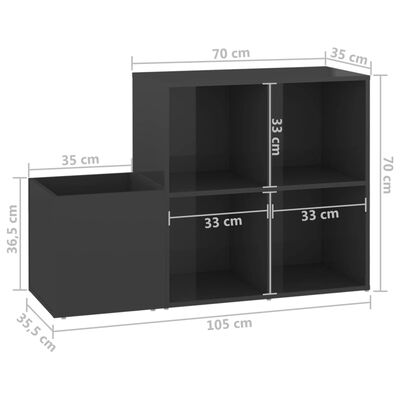 vidaXL Skoskap for gang høyglans grå 105x35,5x70 cm sponplate