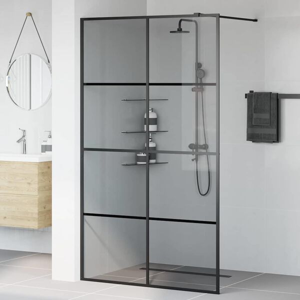 vidaXL Walk-in Dusjvegg Svart 115 x 195 cm herdet glass