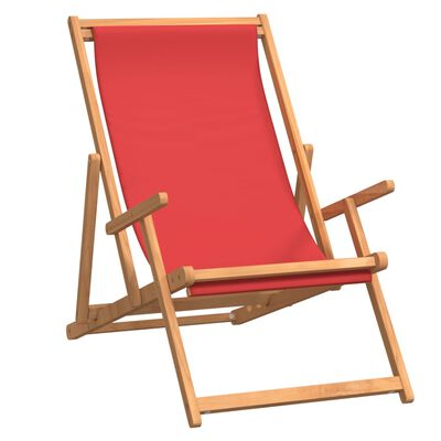 vidaXL Sammenleggbar strandstol heltre teak rød