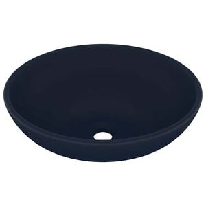 vidaXL Luksuri&oslash;s servant ovalformet matt m&oslash;rkebl&aring; 40x33 cm keramisk