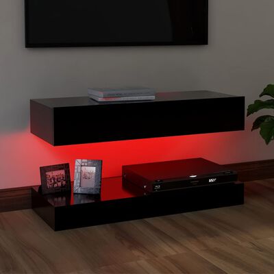 vidaXL TV-benk med LED-lys svart 90x35 cm