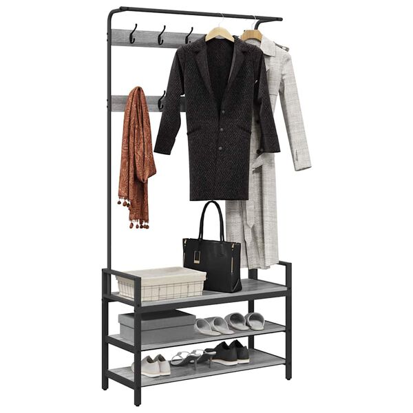 vidaXL Kleshenger med hylle Gr&aring; Sonoma 95 x 34 x 184 cm Konstruert tre