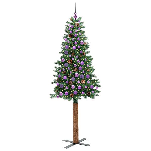 vidaXL Slim juletre med 300 LED gr&oslash;nn 210 cm PVC og Massivt Furu tre