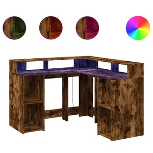 vidaXL Skrivebord med LED-lys r&oslash;kt eik 130x130x91 cm konstruert tre