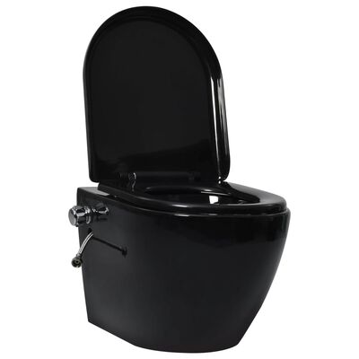 vidaXL Veggmontert toalett med bidéfunksjon kantløst keramikk svart