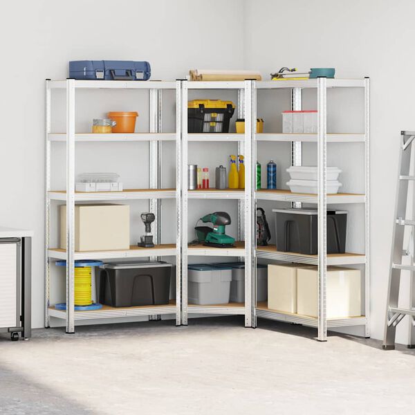 vidaXL Hyller 5 lag 3 stk s&oslash;lv st&aring;l og konstruert tre