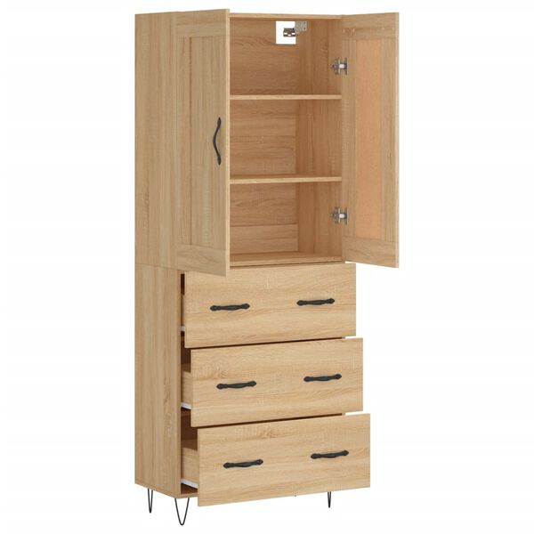 vidaXL Highboard sonoma eik 69,5x34x180 cm konstruert tre