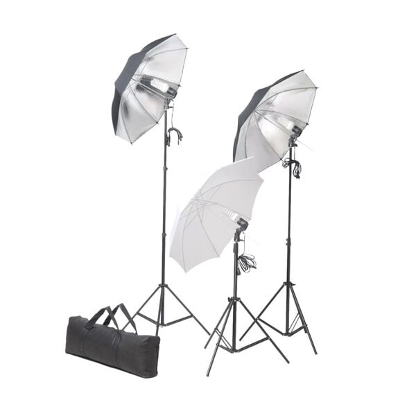 vidaXL Fotostudiosett med lamper, paraplyer, bakgrunn og reflektor