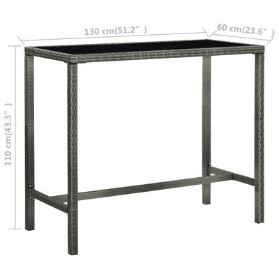 vidaXL Hagebarbord grå 130x60x110 cm polyrotting og glass